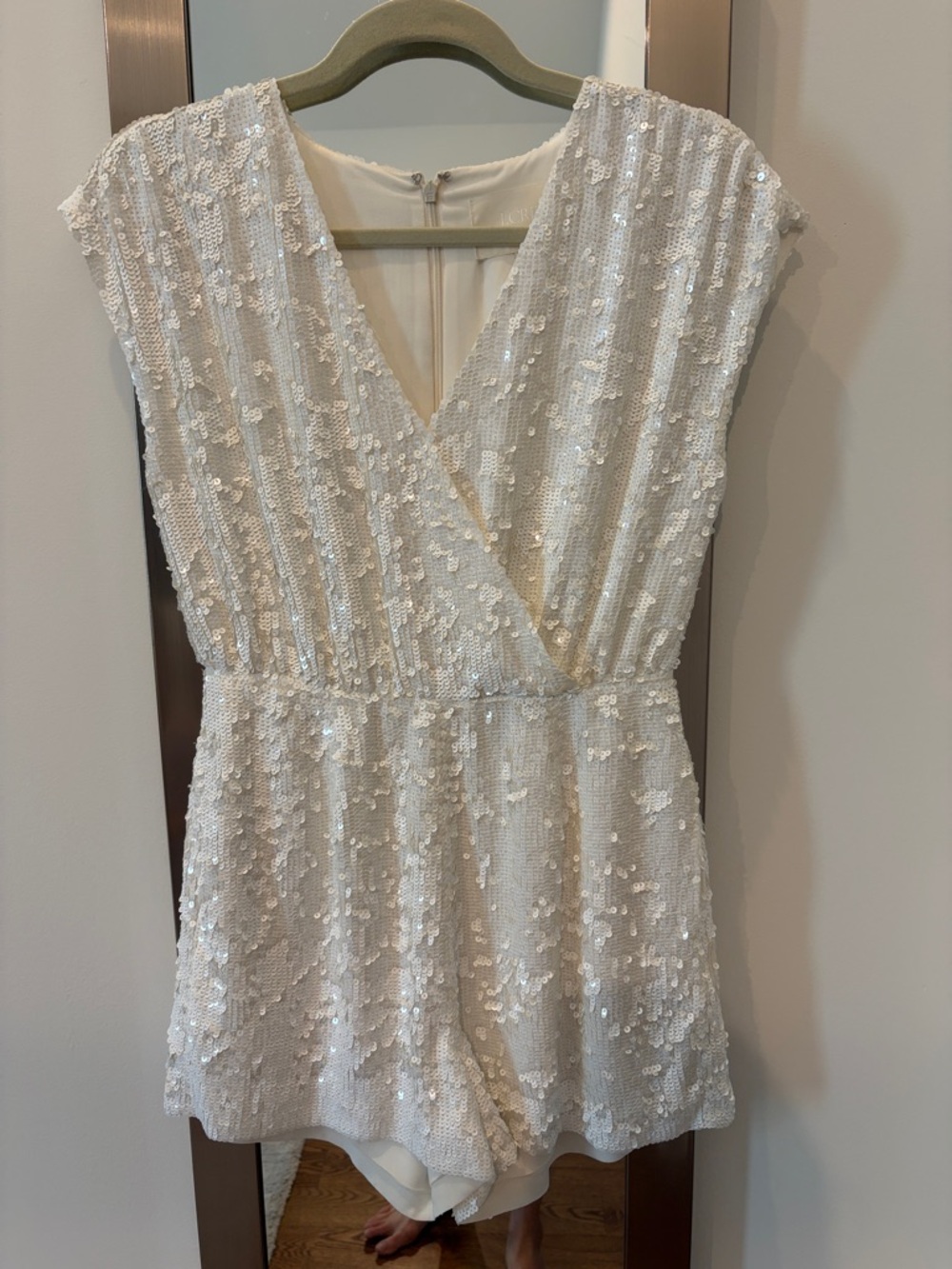 J Crew Collection Sequin V-Neck Women's Dress Romper - White